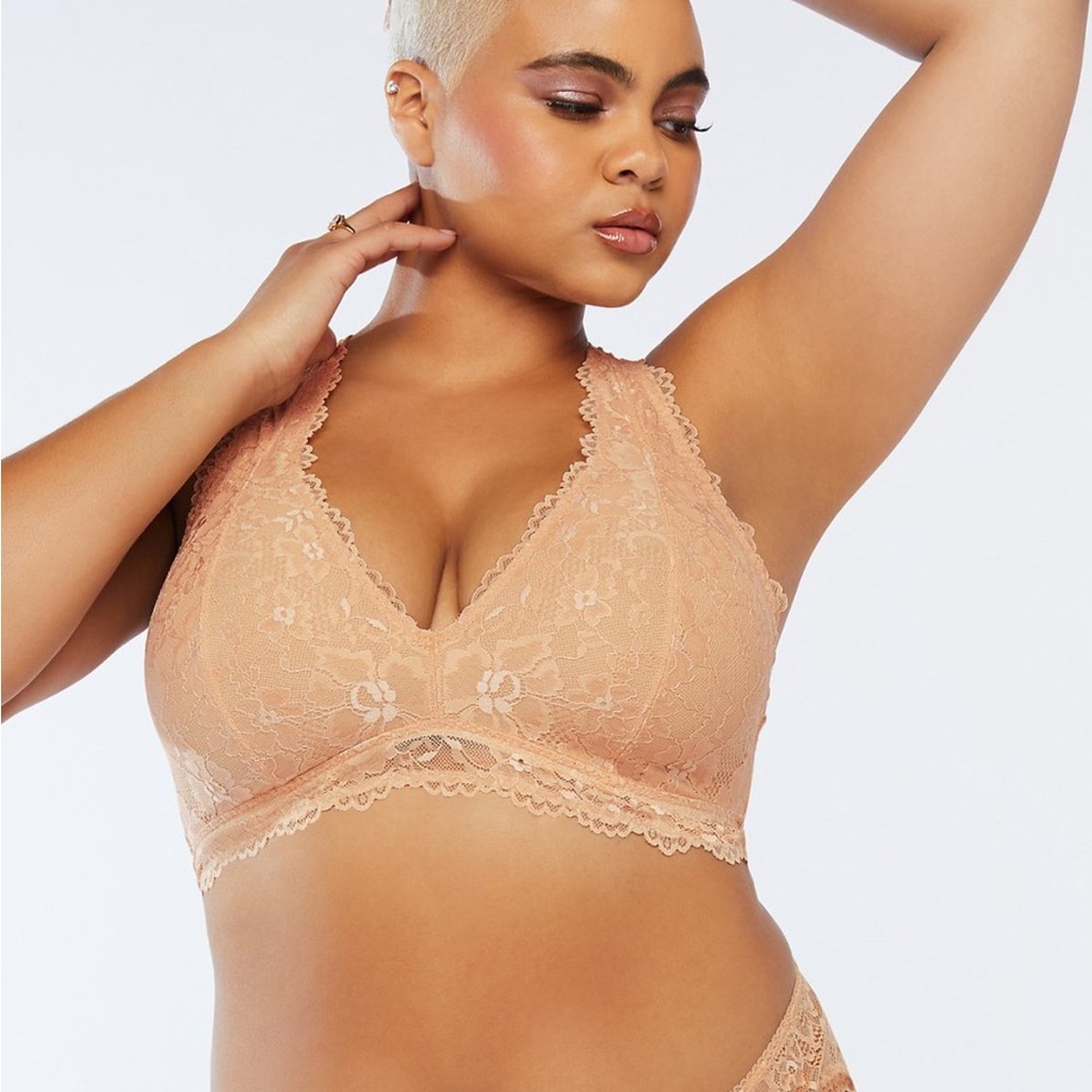 Savage X Fenty FLORAL LACE RACERBACK BRALETTE COLOR HONEY NUDE 2X NWT